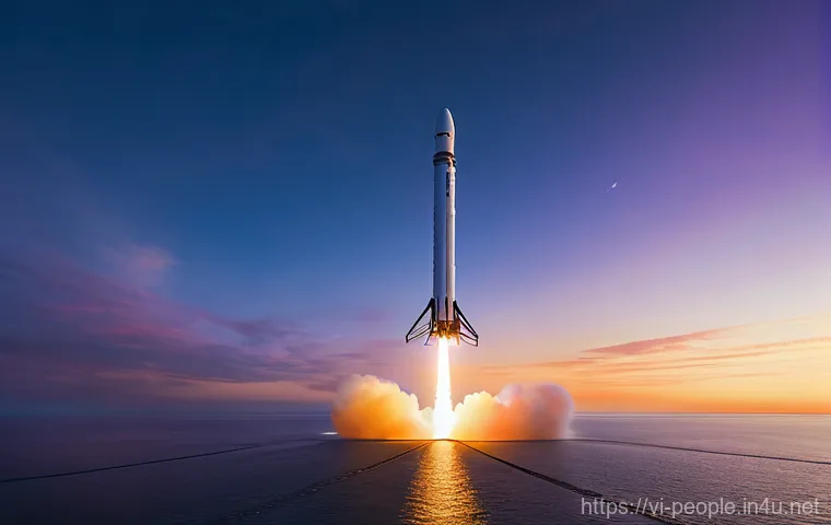엘론 머스크 스페이스X 혁신 - **A Falcon 9 rocket's first stage making a perfectly vertical, controlled landing on an autonomous d...
