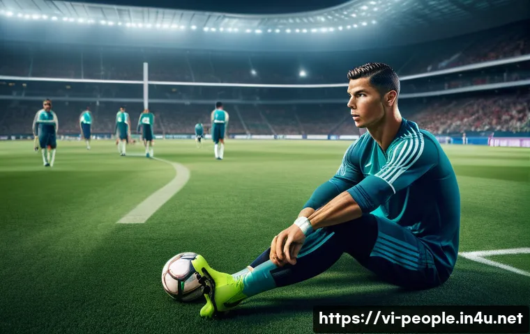 크리스티아누 호날두 글로벌 팬층 - A dynamic and detailed portrait of Cristiano Ronaldo training intensely on a modern football pitch u...