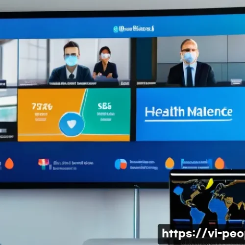 빌 게이츠 코로나19 대응 - A detailed digital illustration of an international health alliance meeting during the COVID-19 pand...