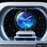 알버트 아인슈타인 물리학 혁명 - A futuristic scientific laboratory scene illustrating the concept of relative time dilation: a sleek...