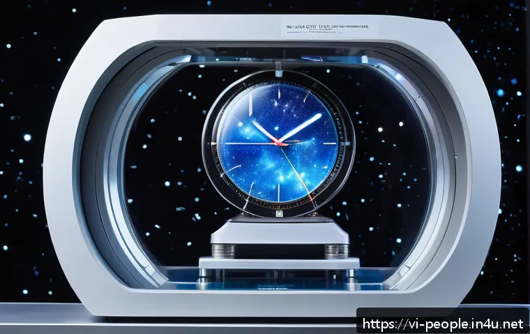 알버트 아인슈타인 물리학 혁명 - A futuristic scientific laboratory scene illustrating the concept of relative time dilation: a sleek...